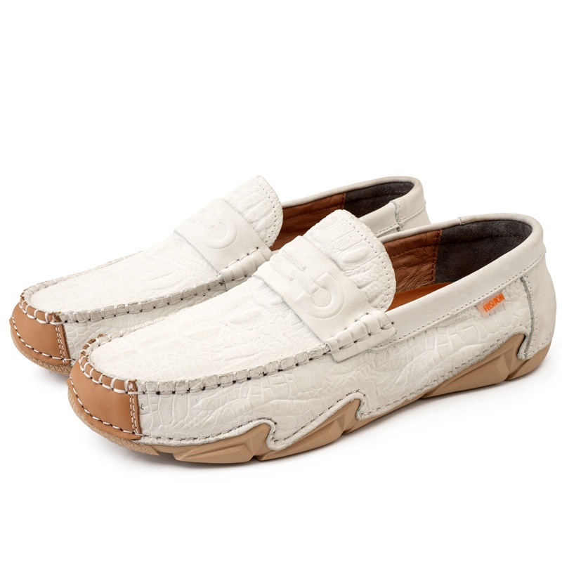 ローファー スリッポン ワニ柄 切替 ドライビングシューズ 新品*メンズ カジュアルシューズ 【0966】ベージュ【24cm-28cm選択】拍卖