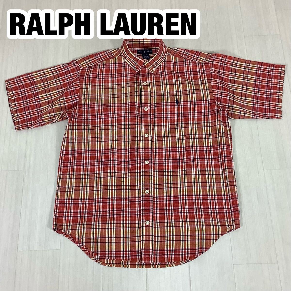 RALPH LAUREN ラルフローレン 半袖シャツ ボーイズサイズ L マドラスチェック レッド 刺繍ポニー ボタンダウン拍卖
