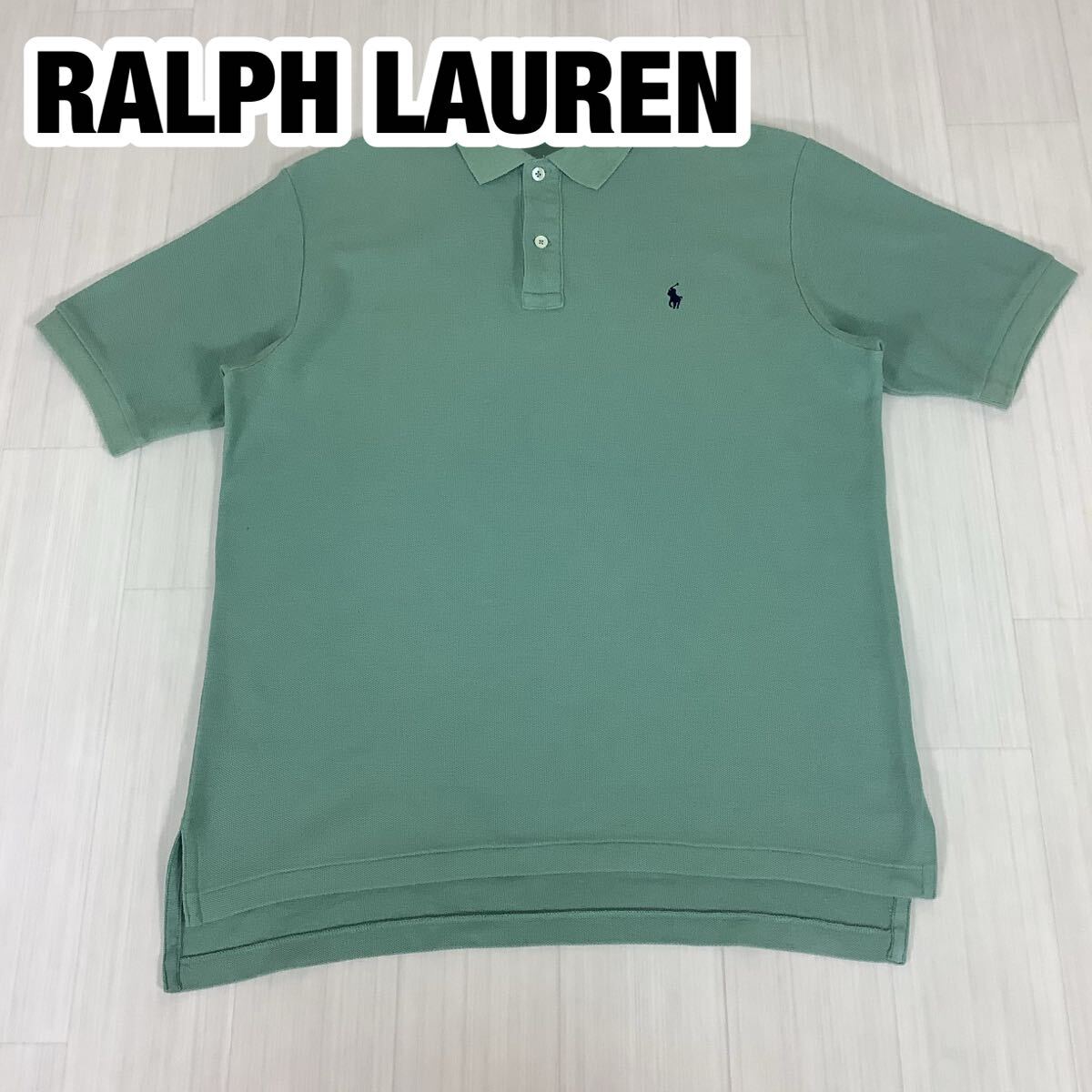 POLO BY RALPH LAUREN ポロバイラルフローレン 半袖ポロシャツ L セージグリーン 刺繍ポニー ロングテール 鹿の子拍卖