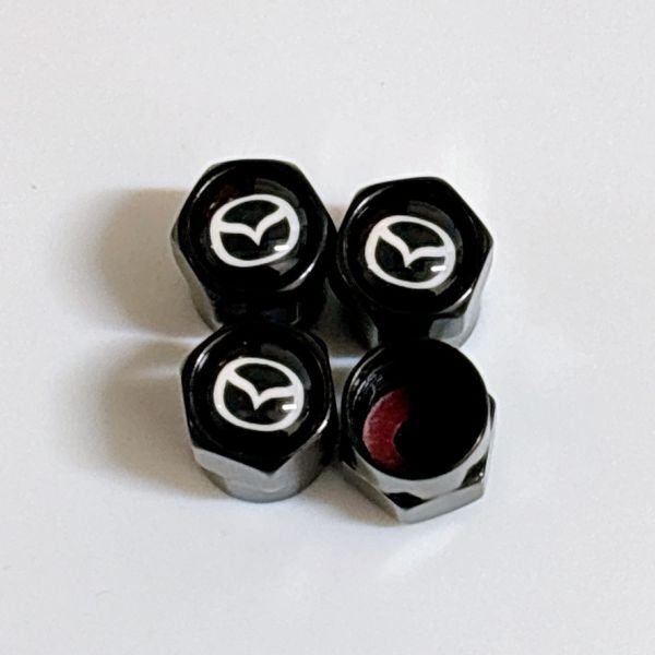 s12【在庫処分】【ブラック】MAZDA マツダ バルブキャップ×4個 メッキ エア ホイール タイヤバルブ拍卖