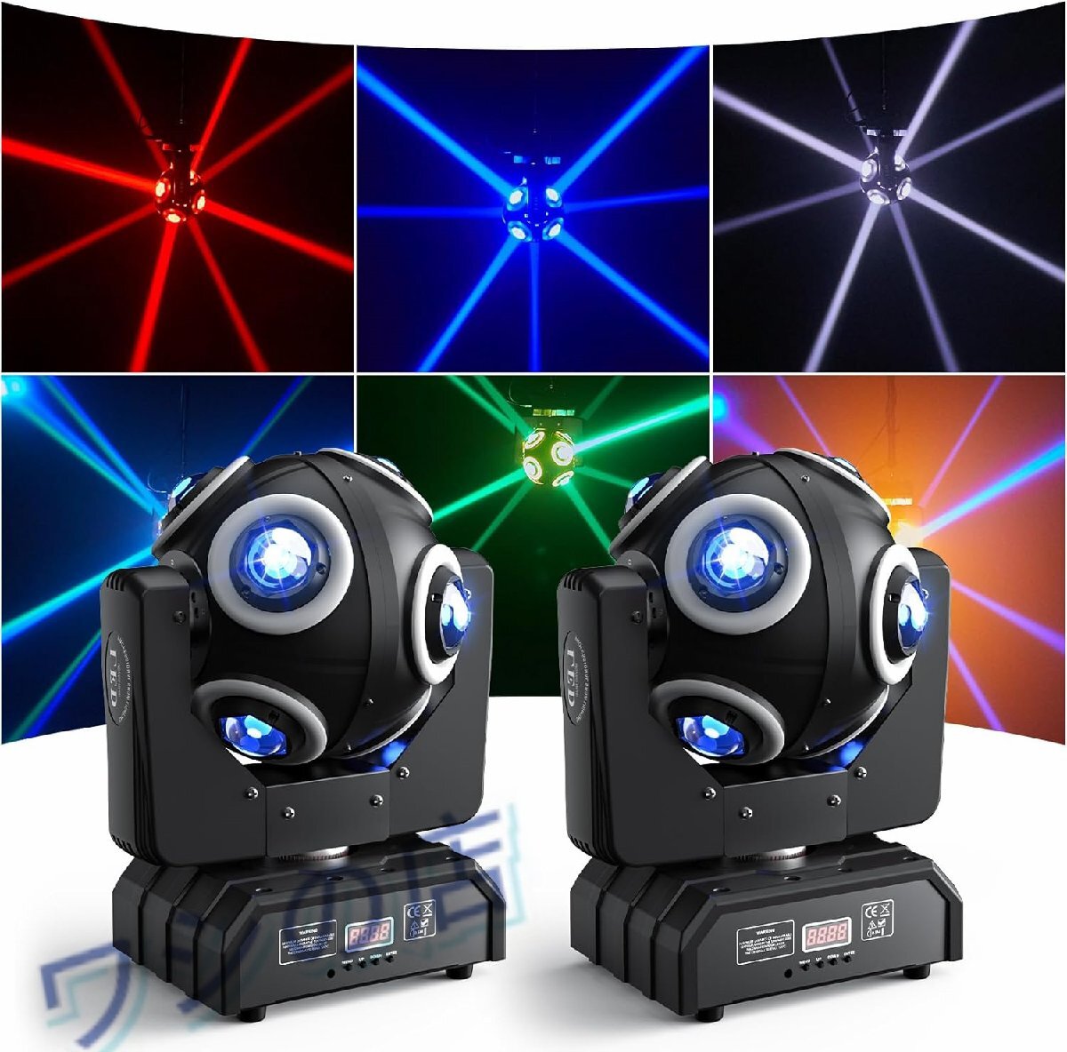 2個 150W 移動ヘッドライト 8 LED RGBW 360°回転 DJライト DMX 512 14CH サウンドアクティベートムービングヘッドビームライト ディスコウ拍卖