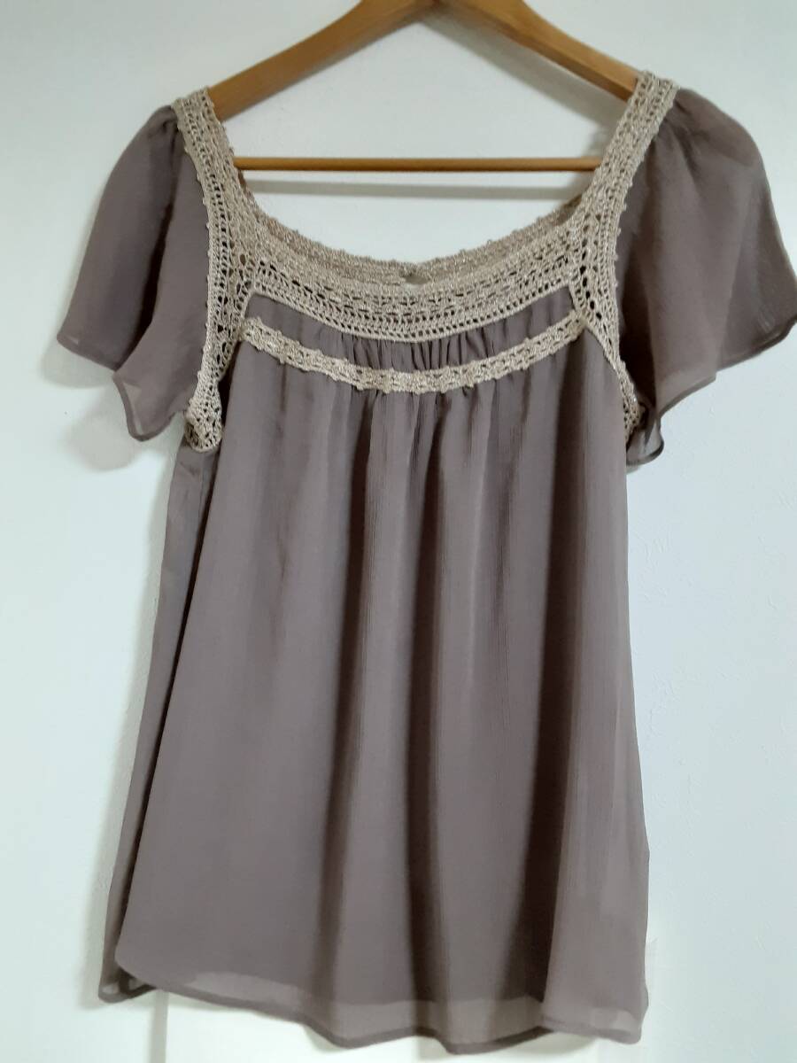 美品☆アルファキュービック☆金糸入りAラインフレアチュニック☆L ブラウン系拍卖