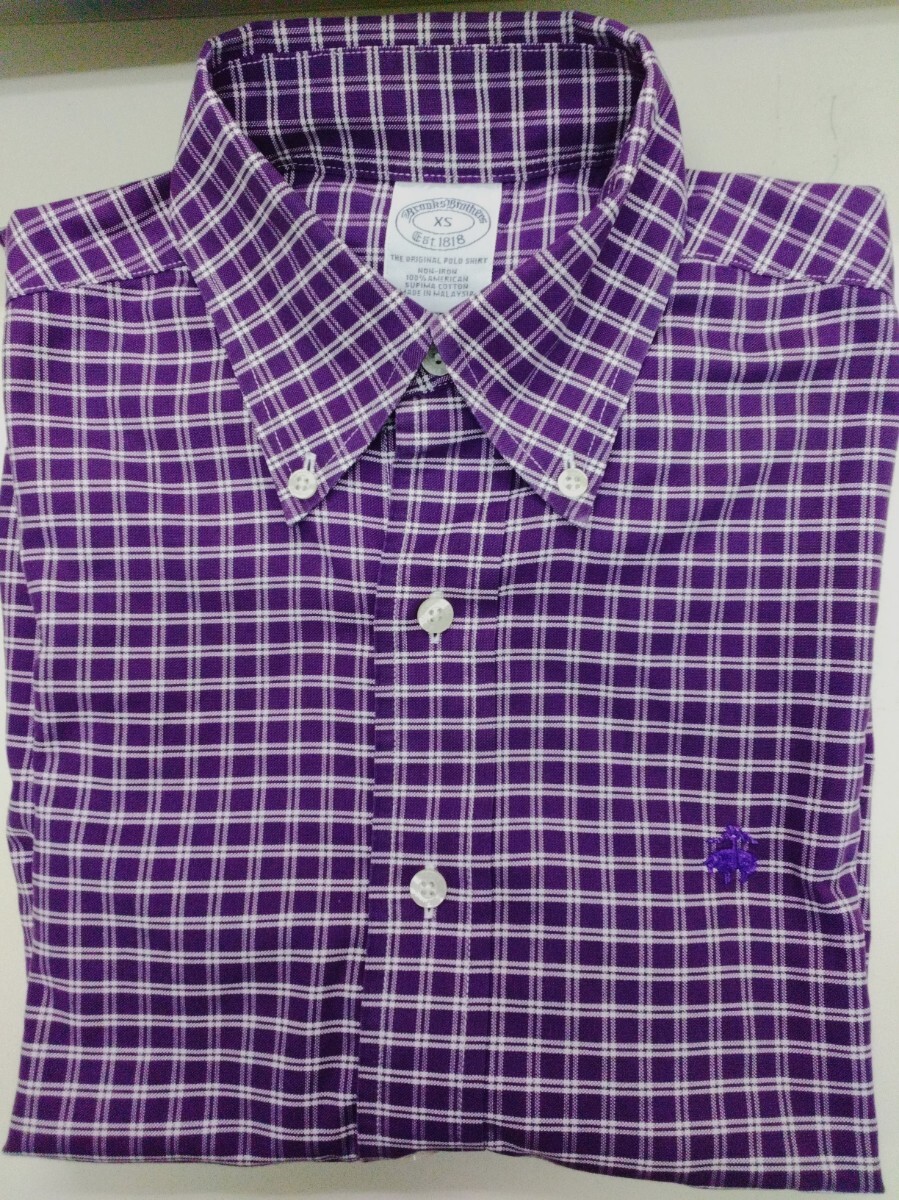 Brooks Brothers コットンシャツ パープルチェック XS □ブルックスブラザーズ拍卖