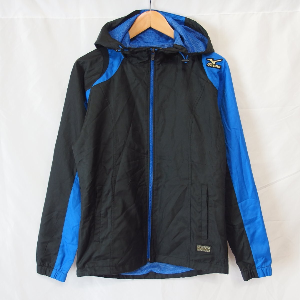トレーニングウェア◆MIZUNO ミズノ Global Elite ウィンドパーカー(ブラック×ブルー)サイズM(小さめ)◆USED拍卖