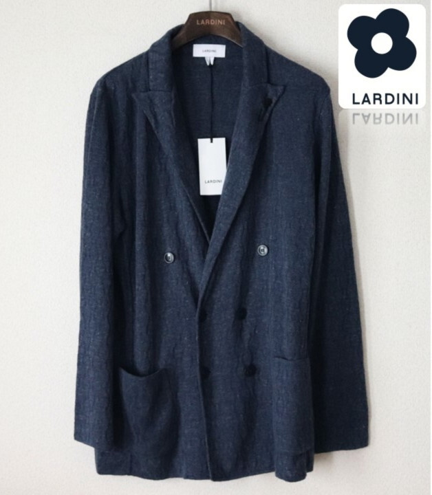 121,000円新品タグ付き【LARDINI ラルディーニ】麻100% ダブルブレスト ジャケット 紺 L v6774拍卖