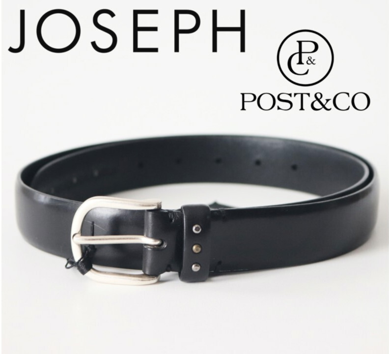 28,600円新品タグ付き【JOSEPH ジョセフ×POST&CO】人気完売品! 高級プレミアム品質レザー スタッズベルト 黒 48(L) v6713拍卖