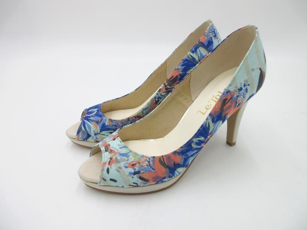 美品 Le Talon ルタロン オープントゥ ハイヒール パンプス size23・0/青■■拍卖