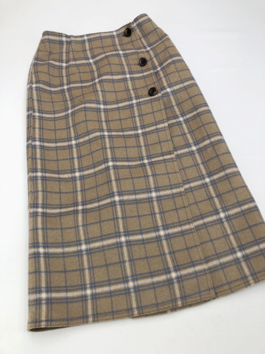 green label relaxing ユナイテッドアローズ チェック リバーシブル ロング ラップ スカート size34/茶 ◆■拍卖