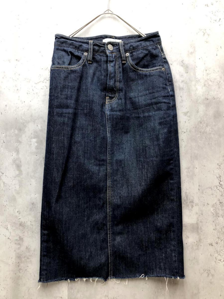 AZUL BY MOUSSY アズールバイマウジー スリット ミディ丈 デニムスカート sizeS/紺 ■◇拍卖