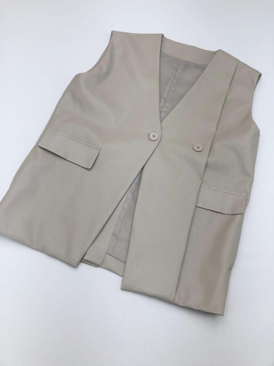 SELECT MOCA セレクトモカ フェイクレザージャケットベスト 無地 ジレ sizeF/ベージュ ■◇拍卖