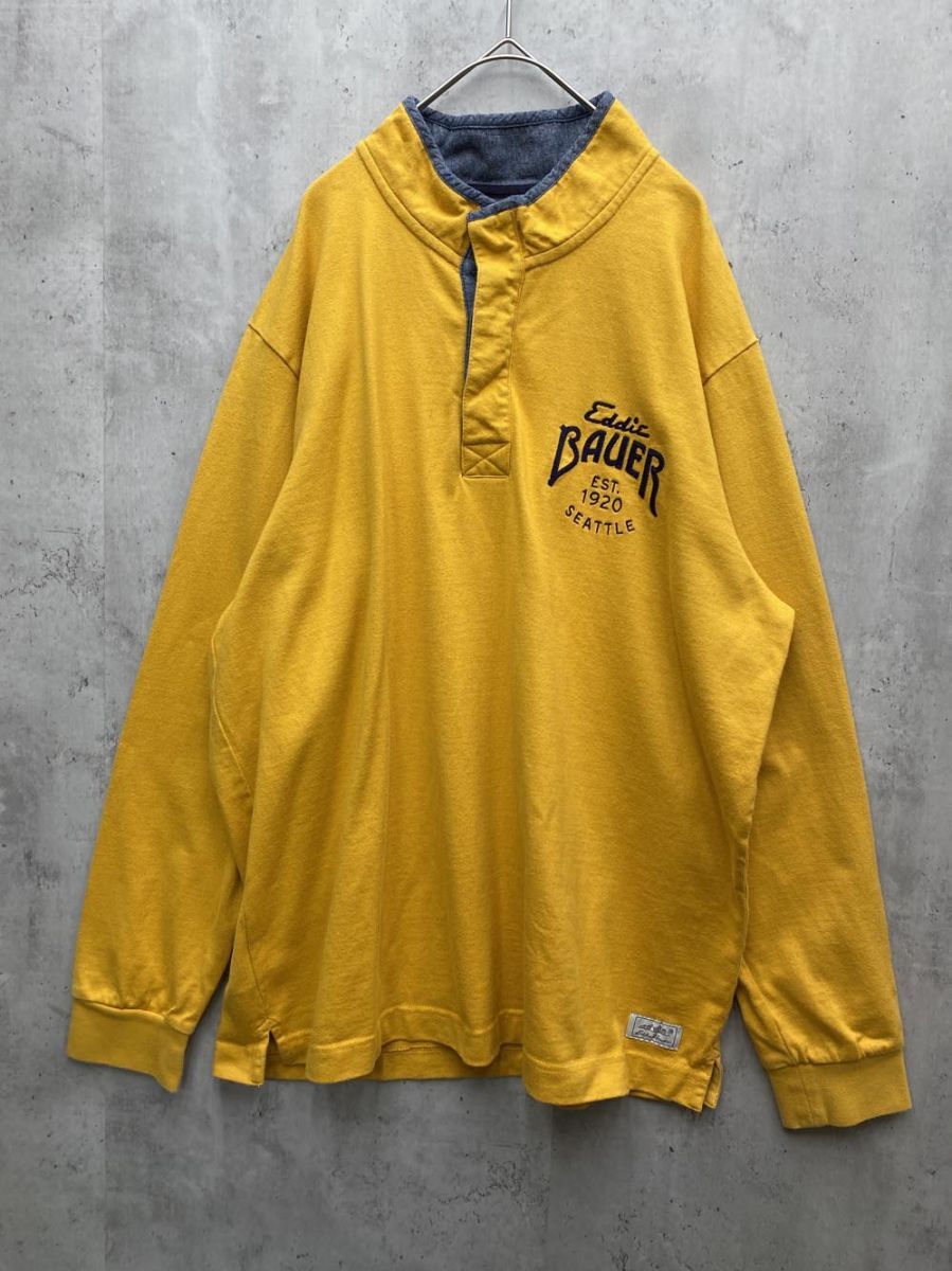 Eddie Bauer エディーバウアー 長袖 ロゴ ヘンリーネック シャツ sizeXL/黄 ■◇拍卖