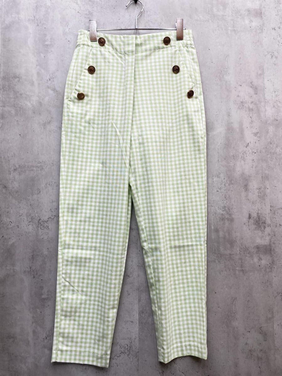 ゆうパケットOK ZARA ザラ ギンガムチェック パンツ sizeS/白x黄緑 ■◆拍卖