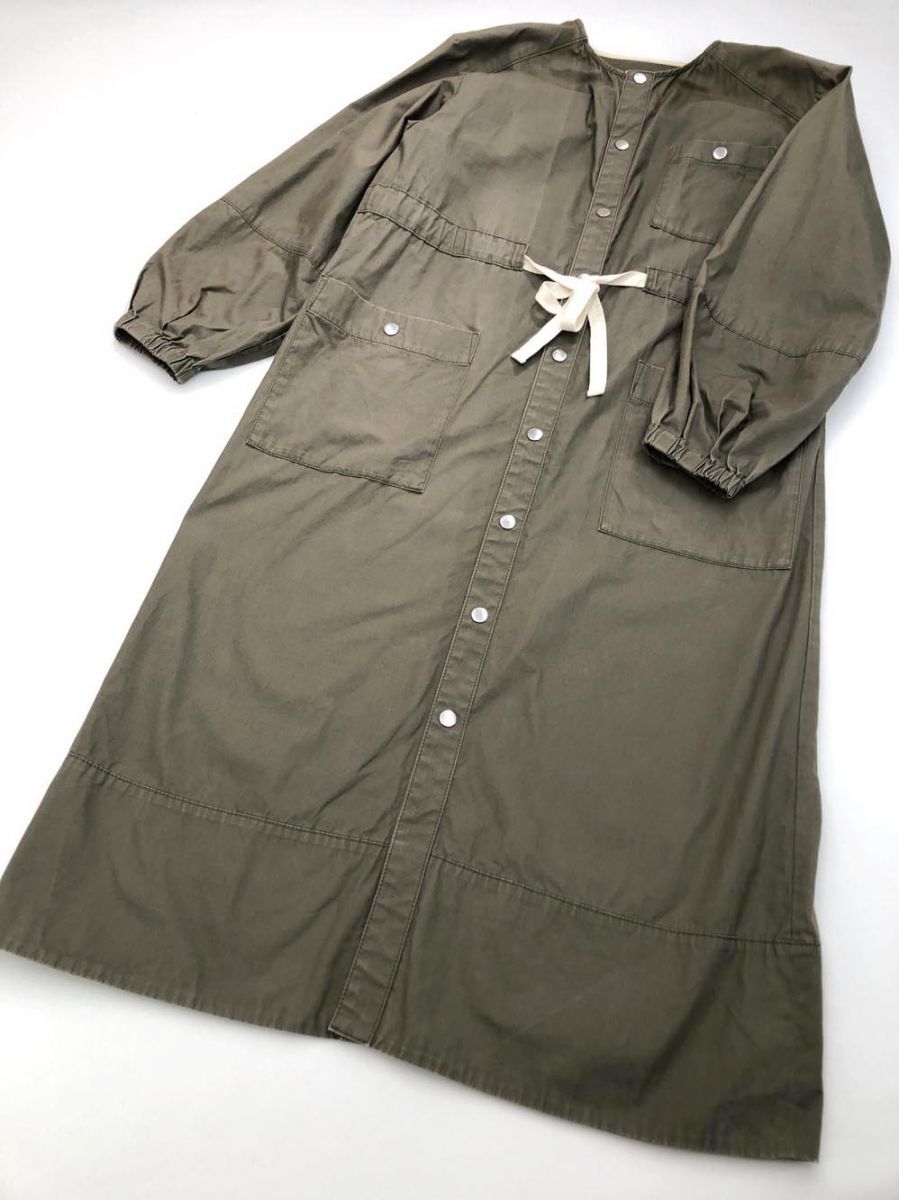 yori ヨリ 長袖 ノーカラー コート sizeF/カーキ ◇■◎拍卖