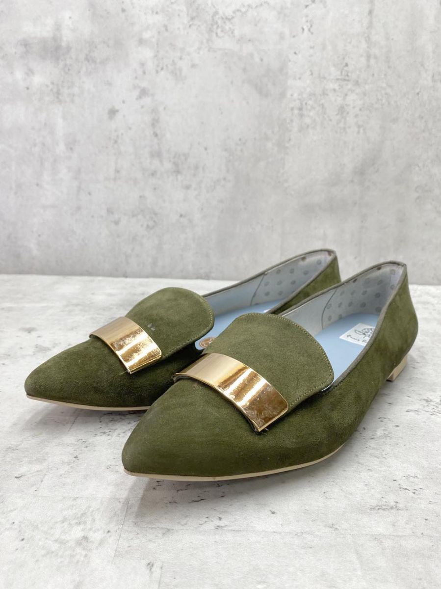 Emma Francis エマフランシス ポインテッドトゥ フラットオペラシューズ size25.0/カーキ ■■拍卖