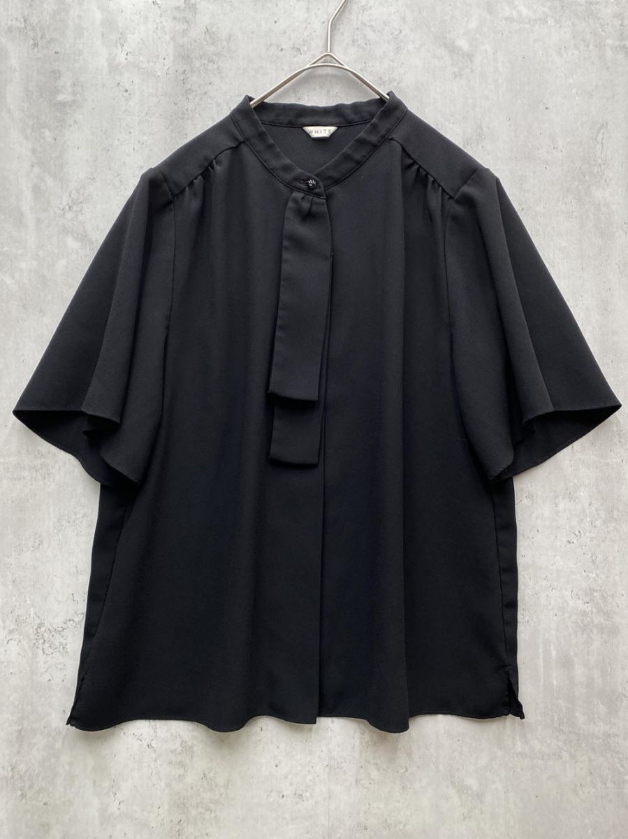 ゆうパケットOK ■WHITE ホワイト 棒タイ 半袖 ブラウス シャツ size38/黒 ■◆拍卖