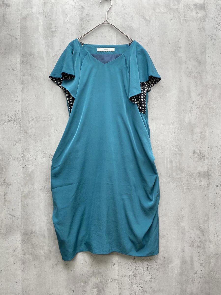 ゆうパケットOK Unobilie ウノビリエ フリルスリーブ ワンピース sizeF/青緑 ■◆拍卖