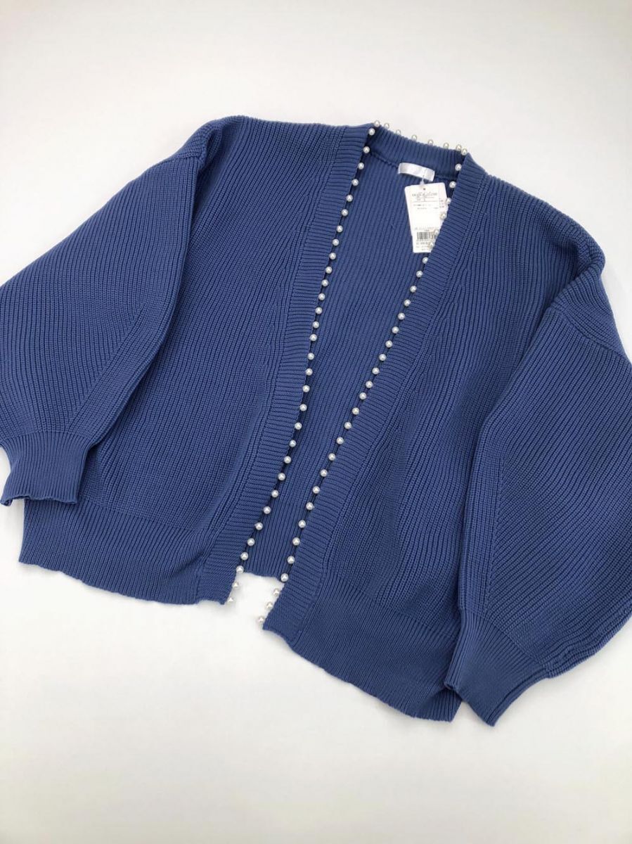 新品 DRESKIP ドレスキップ フェイクパール 長袖 カーディガン sizeL/青 ■■拍卖