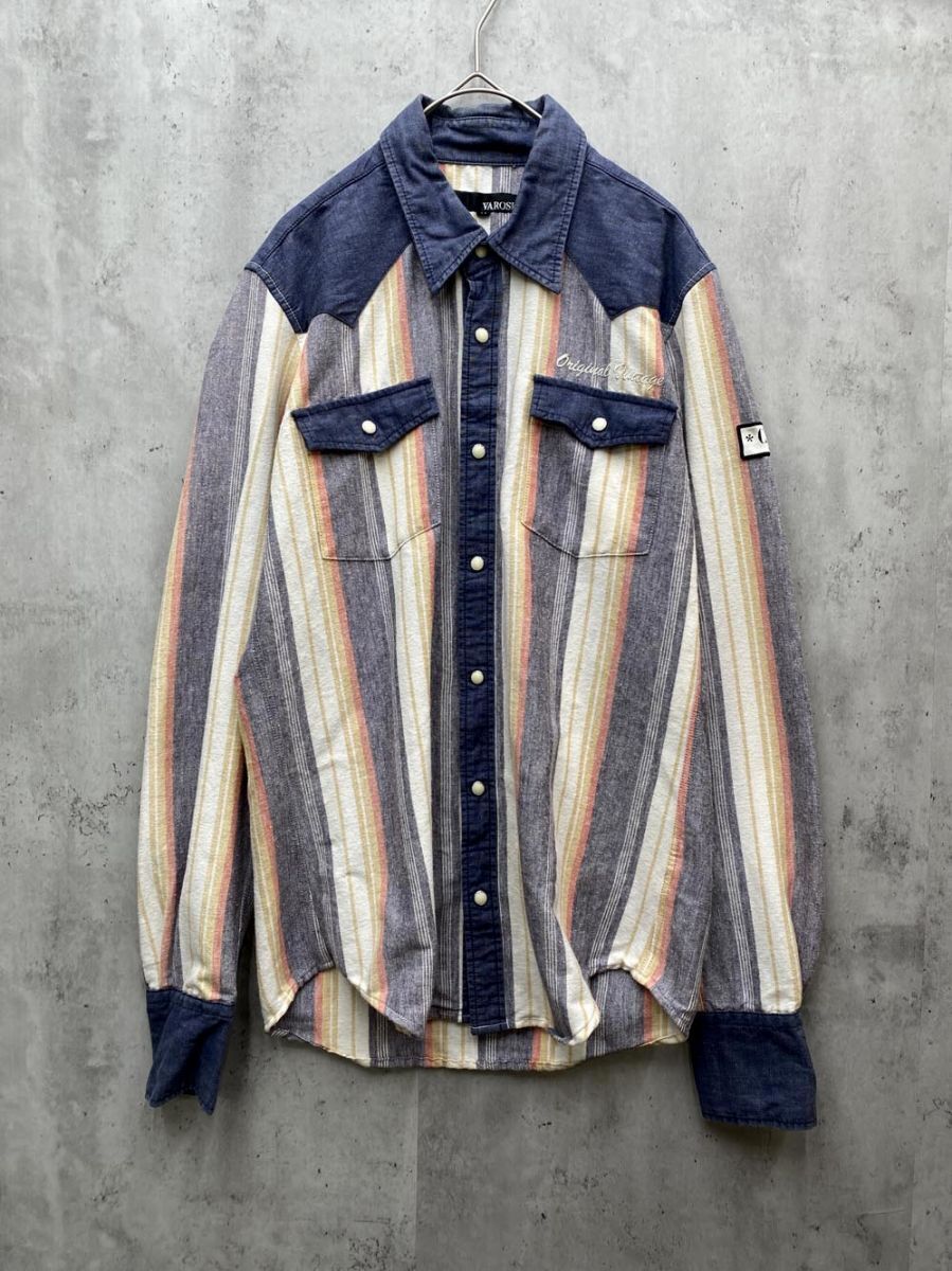 ゆうパケットOK VAROSH ヴァロッシュ 長袖 シャツ sizeM/紺xグレーx白 ■◇拍卖