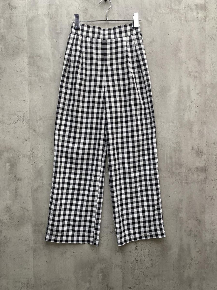 ゆうパケットOK 美品 forksy. フォルクシー FOpt767 ギンガムチェック イージー パンツ sizeF/白x黒 ■◆拍卖