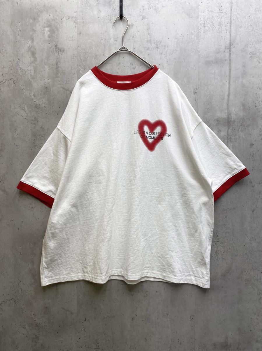 ゆうパケットOK ONCILY オンシェリー OC242121BW ハートロゴ リンガー プリント 半袖 Tシャツ sizeM/白x赤 ■◆拍卖