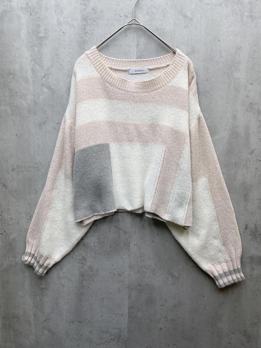 美品 JEANASiS ジーナシス JS064387CF 長袖 パッチワーク ラメ ショート ニット セーター sizeF/ピンク ■◇拍卖