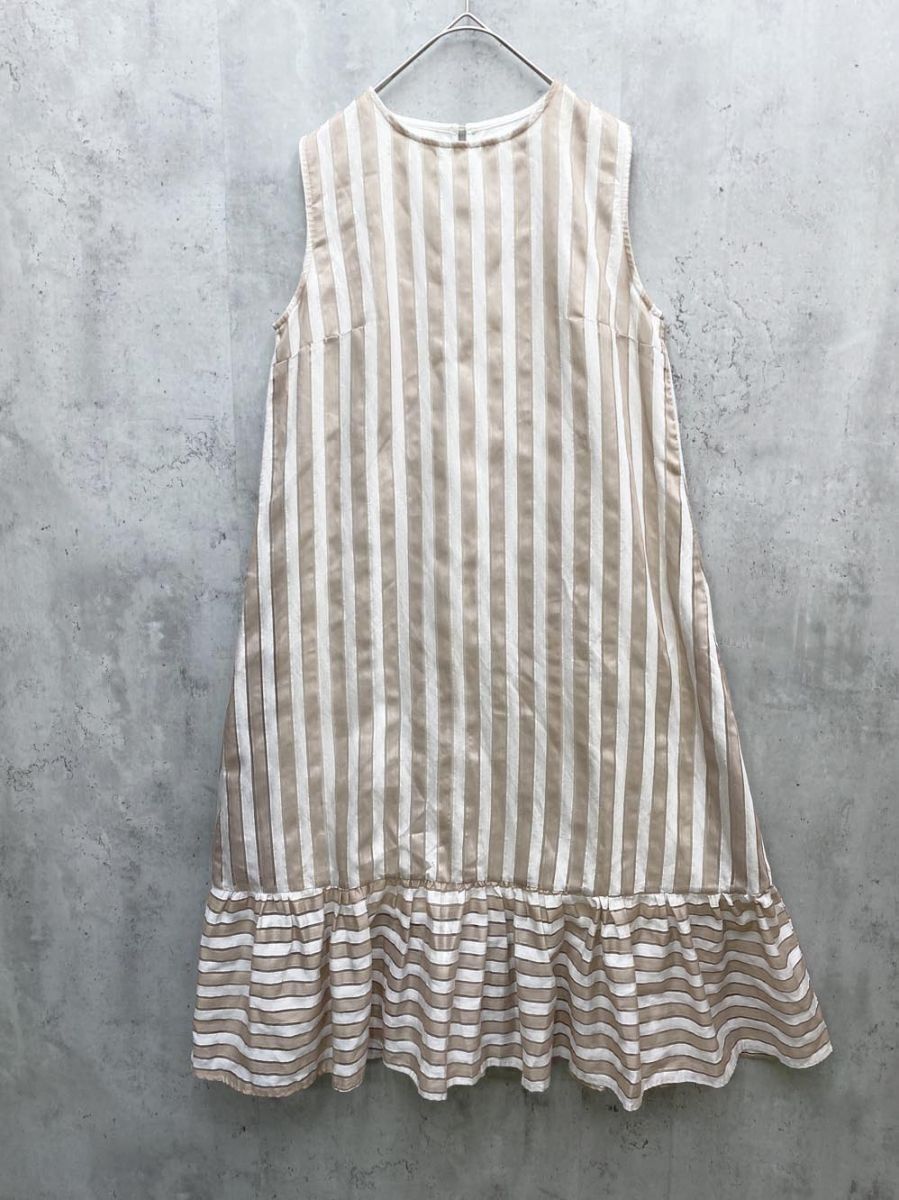 ゆうパケットOK &.NOSTALGIA アンドドットノスタルジア ストライプ ノースリーブ ワンピース ベージュ ■◆拍卖