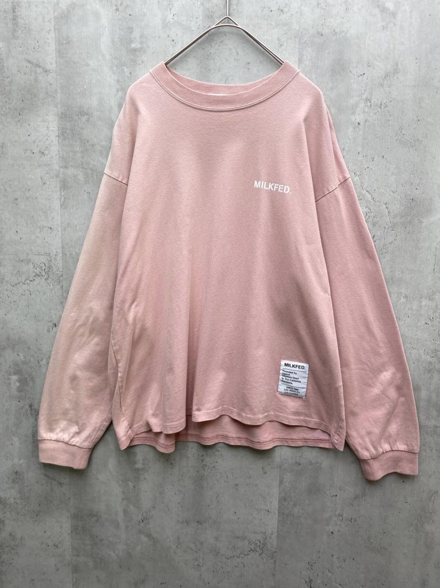 ゆうパケットOK MILKFED ミルクフェド Milkfed Basic Stencil Wide L/S Tee 長袖 Tシャツ sizeS/ピンク ■◇拍卖