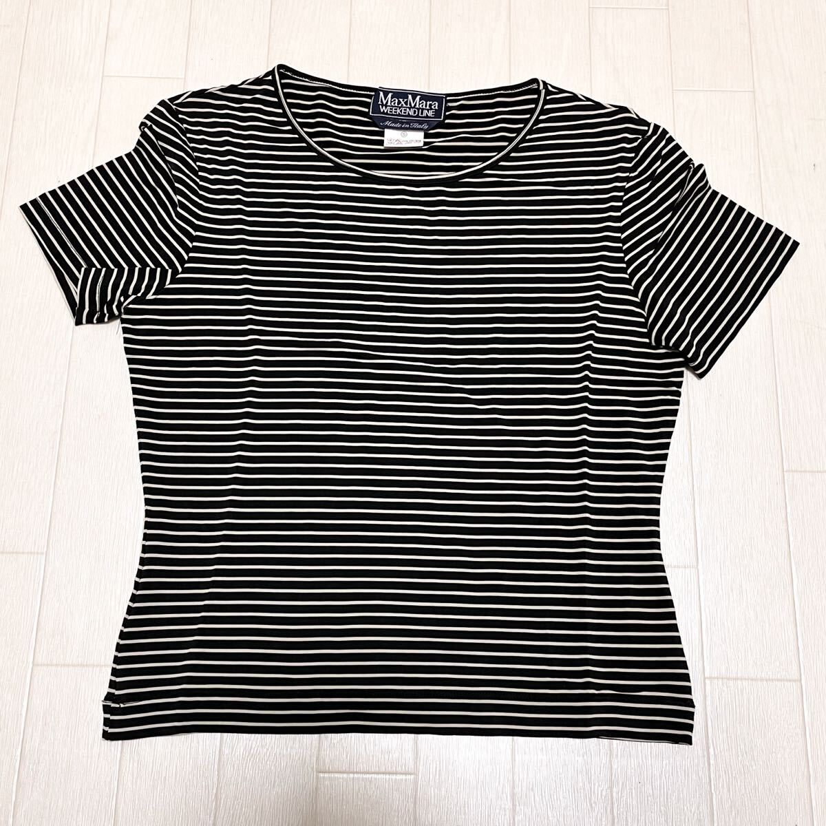 和706★ MaxMara WEEKEND LINE マックスマーラ ウィークエンドライン 半袖 カットソー ボーダー ストレッチ S ブラック グレー レディース拍卖