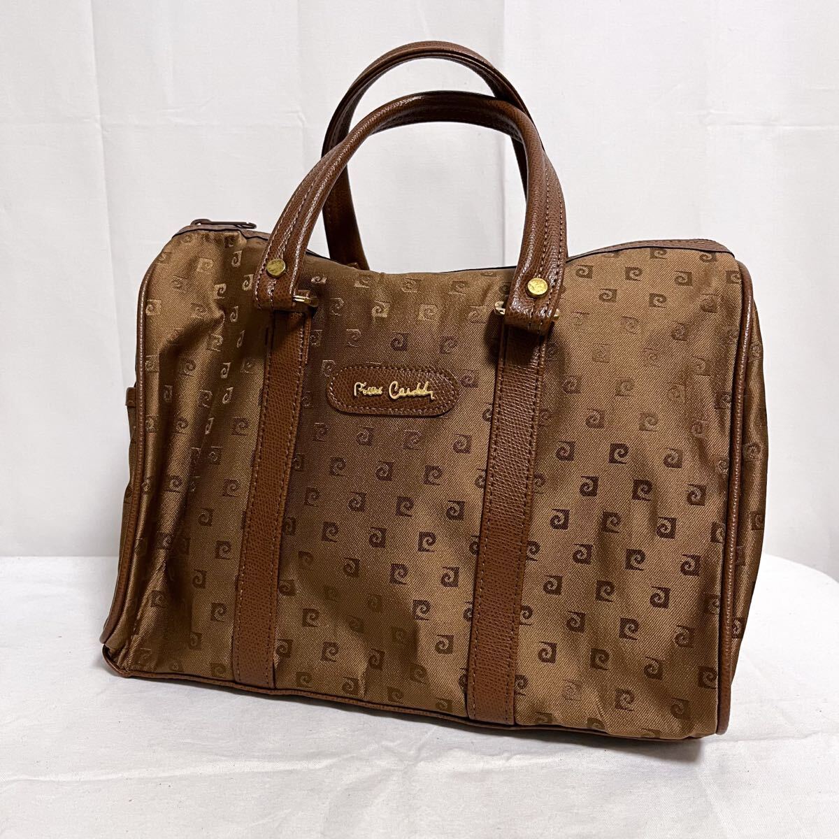和719★ pierre cardin ピエールカルダン ハンドバッグ ミニボストンバッグ 総柄 ブラウン レディース拍卖
