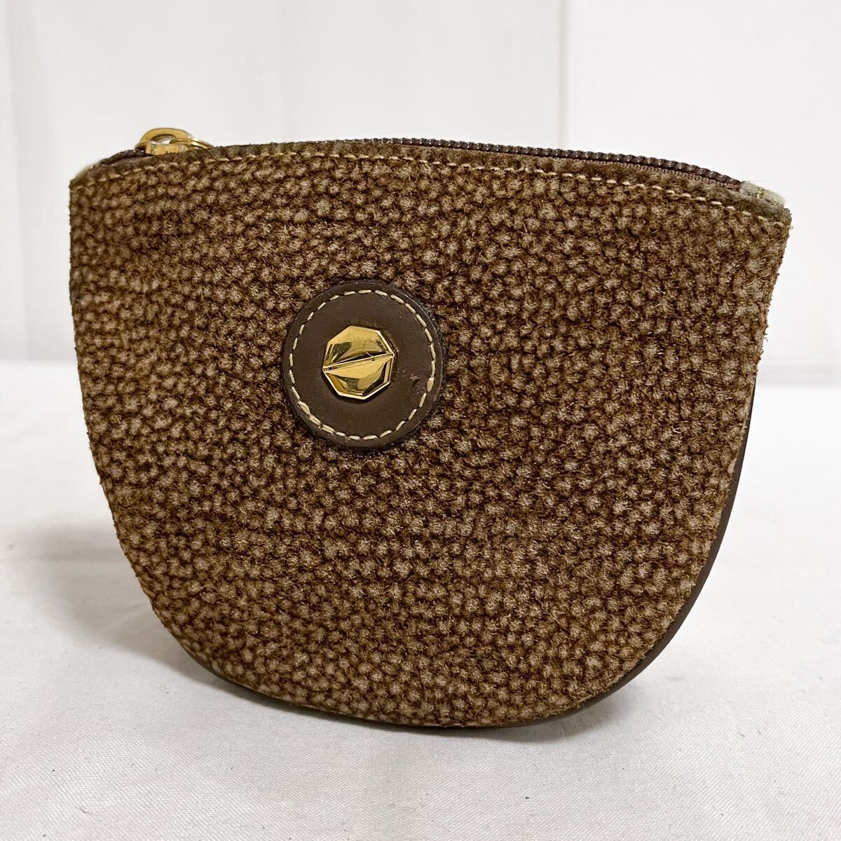 和722★ BORBONESE ボルボネーゼ 小銭入れ コインケース ポーチ マルチケース スエード ブラウン レディース拍卖