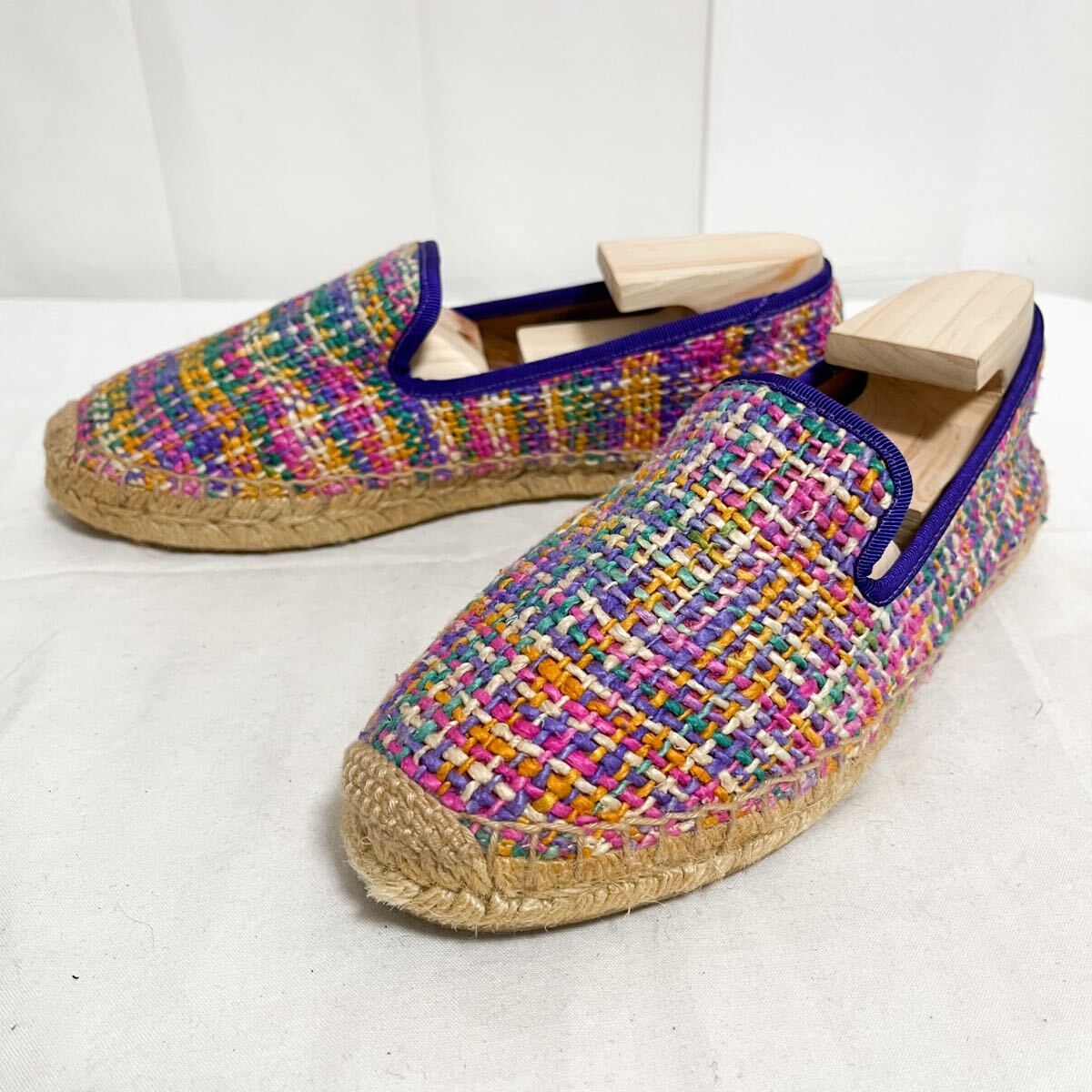 和724★ BEAMS BOY ビームス ボーイ エスパドリーユ スリッポン シューズ 編み込み スペイン製 39 マルチカラー レディース拍卖