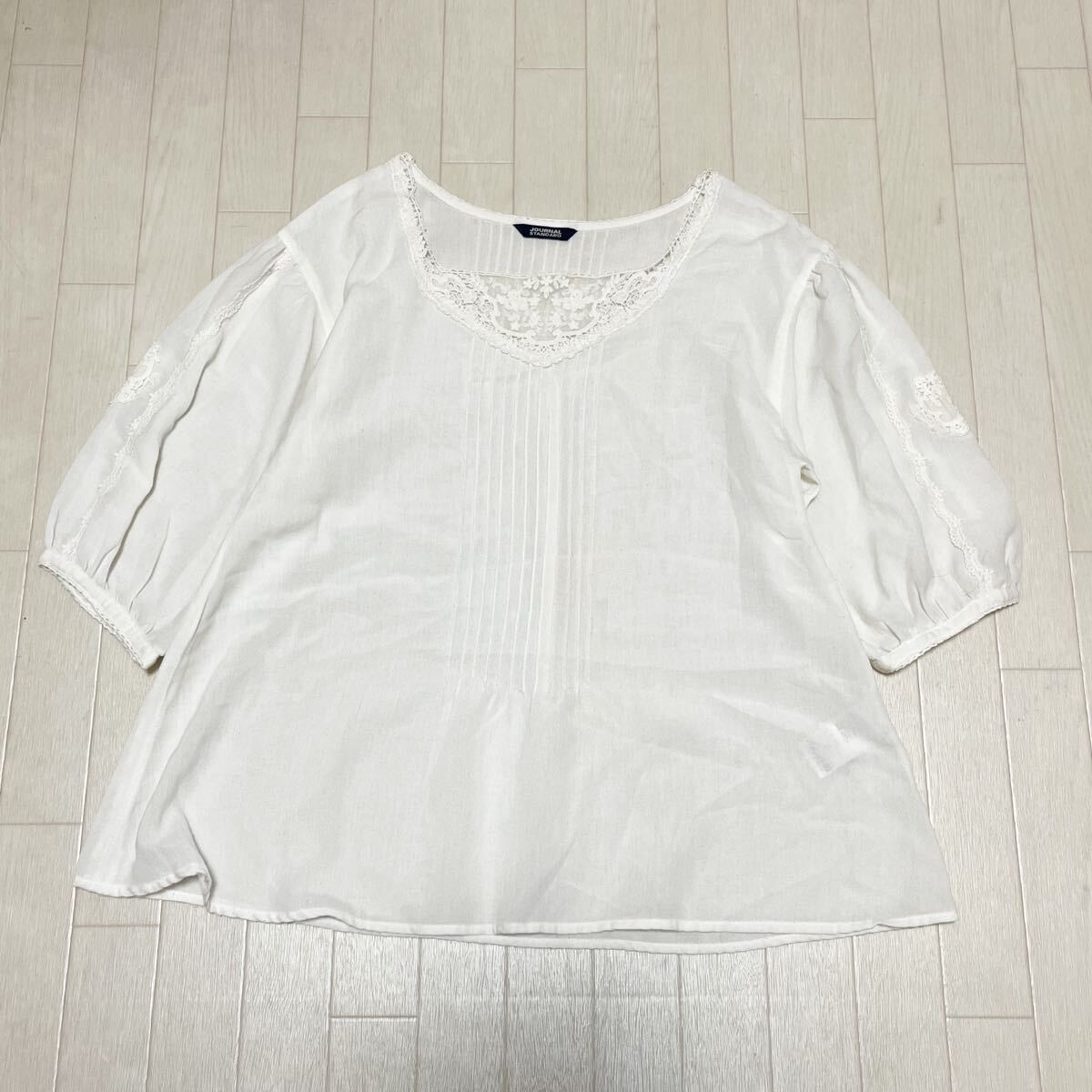 和723★ JOURNAL STANDARD ジャーナルスタンダード ブラウス レース ホワイト レディース 7分袖ほど拍卖