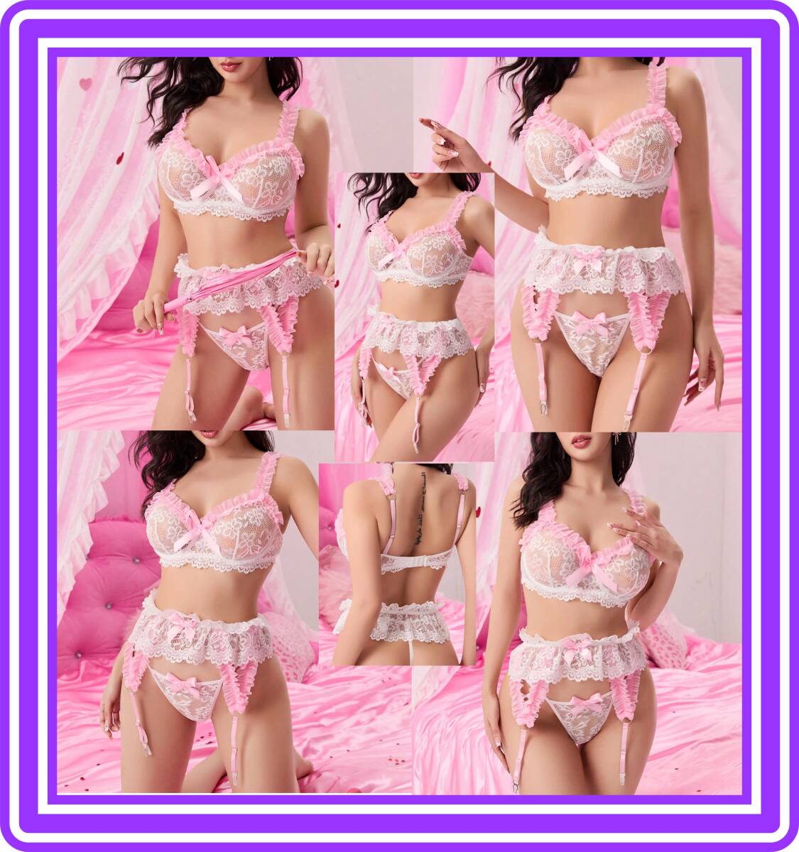 ★超素敵★アンダーワイヤー★ガーターランジェリーセット★レース★シースルー★柔らか素材★大人可愛いくSexy★I36拍卖