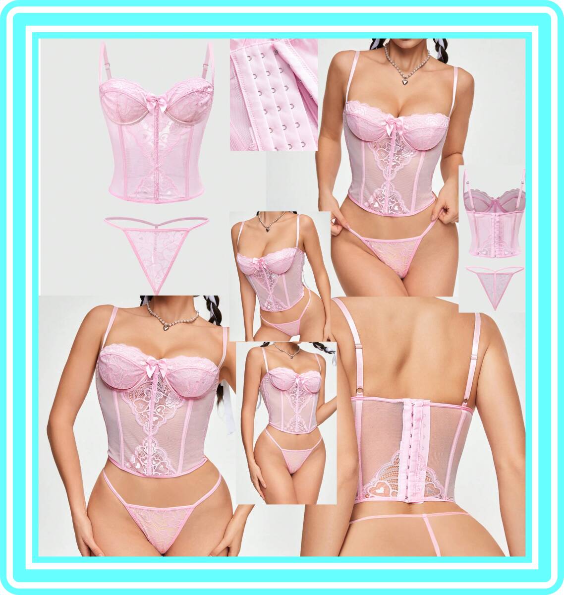 ★超素敵★アンダーワイヤー&ボーン★ランジェリーセット★Tバック★ライトピンク★ビスチェ★大人可愛いキュート★O1拍卖