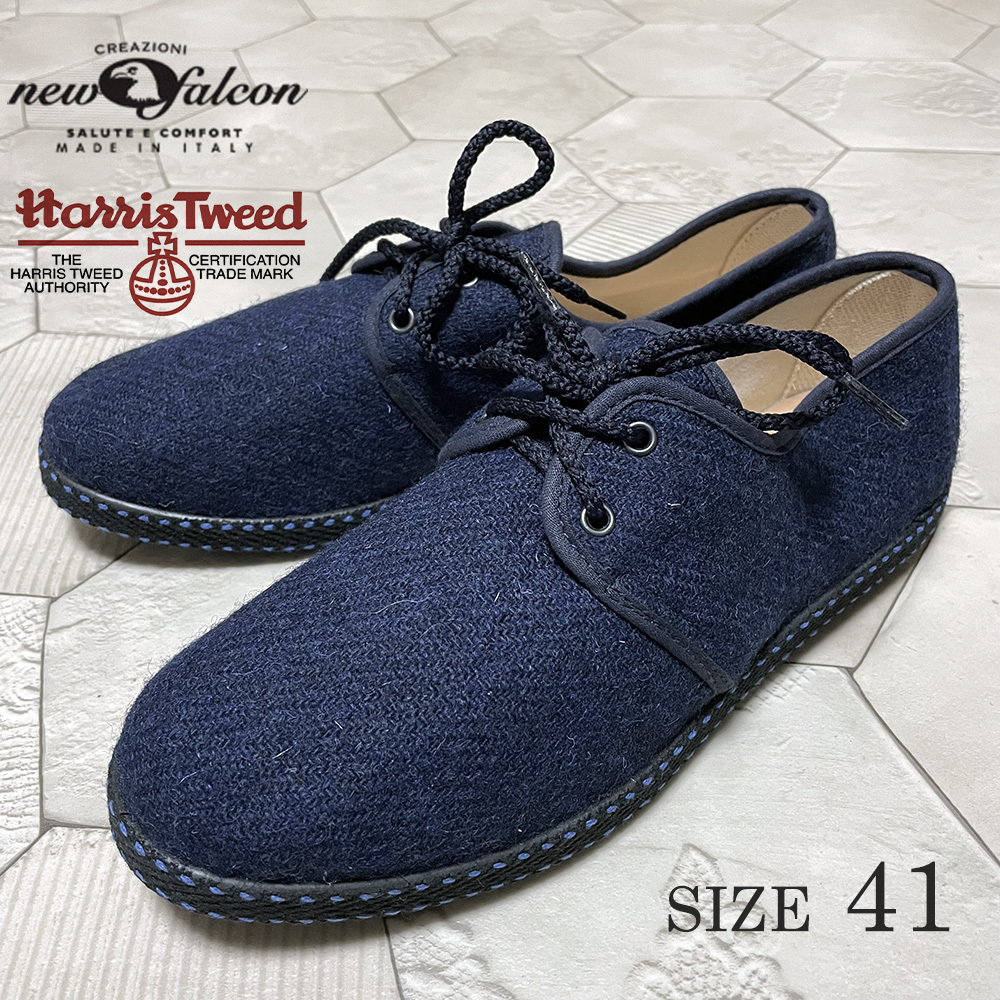 BEAMS取扱い!イタリア製 ニューファルコン【new falcon×Harris Tweed】英国ハリスツイード使用 メディカルシューズ/スニーカー 紺 41拍卖