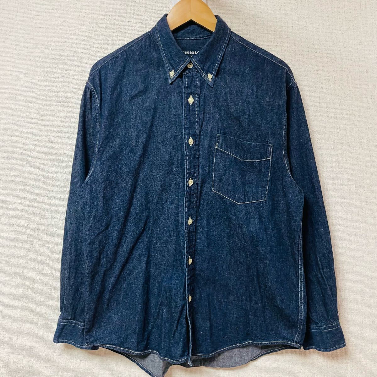 OLD UNIQLO ユニクロ デニムシャツ 長袖 古着 ボタンダウン メンズ L拍卖