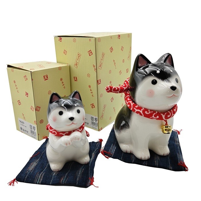 【未使用品】 薬師窯 YAKUSHIGAMA 和楽づくし わんこ日和 お座り黒柴(9685) おねだり黒柴(9689) セット 中古 送料無料 H4拍卖