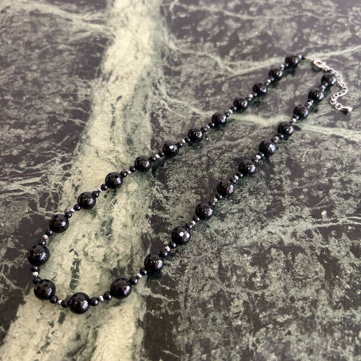 【新品】天然石ネックレス★オニキス テラヘルツ 黒 42cm〜46cm アクセサリー カラーストーン パワーストーン拍卖