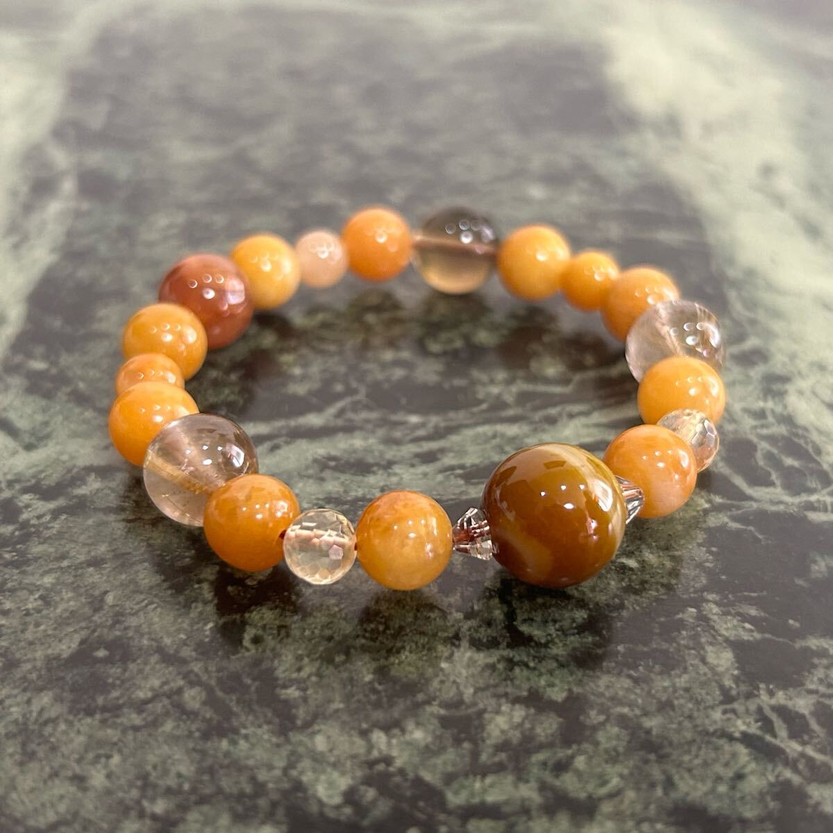 【新品】天然石ブレスレット★14cm ルチルクォーツ イエロージェイド メノウ アゲート イエロー系 パワーストーン 運気上昇 開運 お守り拍卖