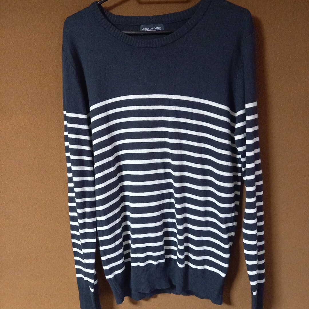 ナノユニバース メンズ クルーネックニット サイズM NANO UNIVERSE ネイビー×ボーダー拍卖
