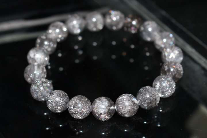 天然石 シルバー爆裂水晶 10.5 内径17程 虹 スーパーセブン拍卖