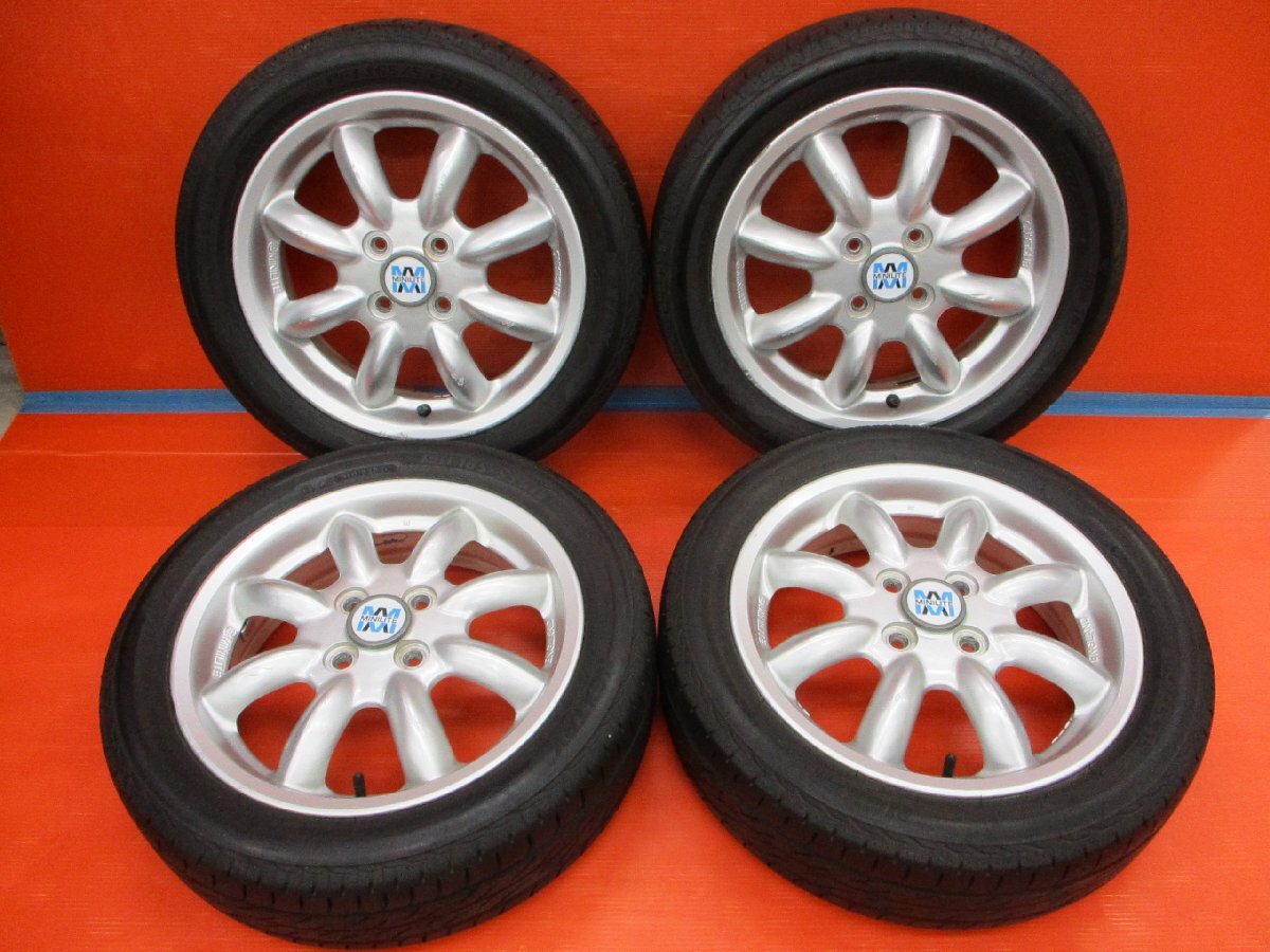 【O4】ミラジーノ 純正 ミニライト 15インチ 4.5J +45 4H 100 ガリキズ NEXTRY 165/55R15 中古ホイールタイヤセット Mira GINO MINILITE拍卖