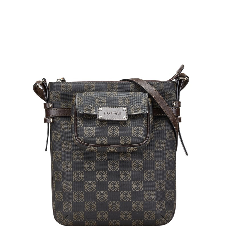 ロエベ アナグラム 斜め掛け ショルダーバッグ ブラック ブラウン PVC レザー レディース LOEWE 【中古】拍卖