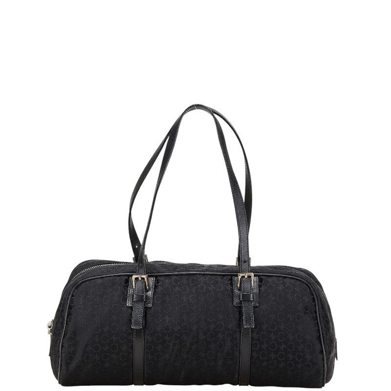 セリーヌ Cマカダム ハンドバッグ ミニボストンバッグ ブラック キャンバス レザー レディース CELINE 【中古】拍卖