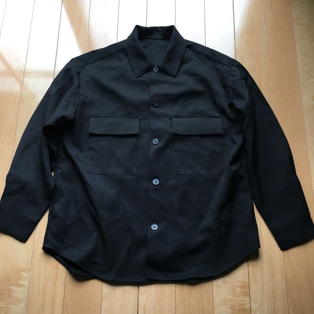 ジーユー リラックスフィットCPOシャツ 224-1-19 メンズ L ブラック拍卖