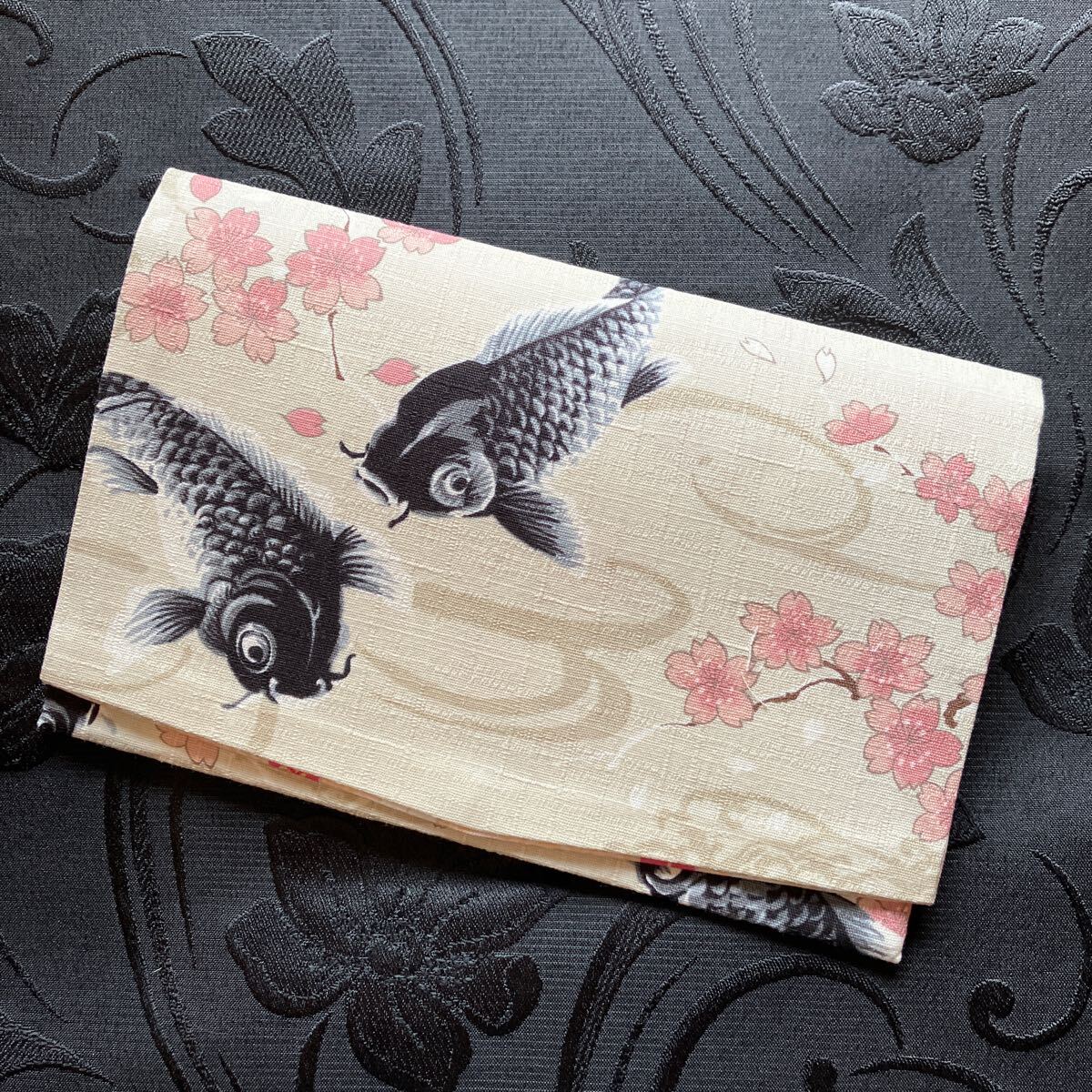 【ハンドメイド】 御朱印帳ケース 鯉 桜 生成り拍卖