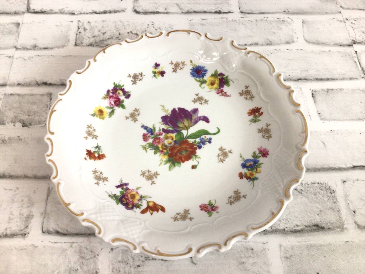 W030 保管品 Reichenbach/ライヒェンバッハ ディナープレート 26cm 大皿 花柄 金彩 ドイツ製 波ふち コレクション 現状品拍卖