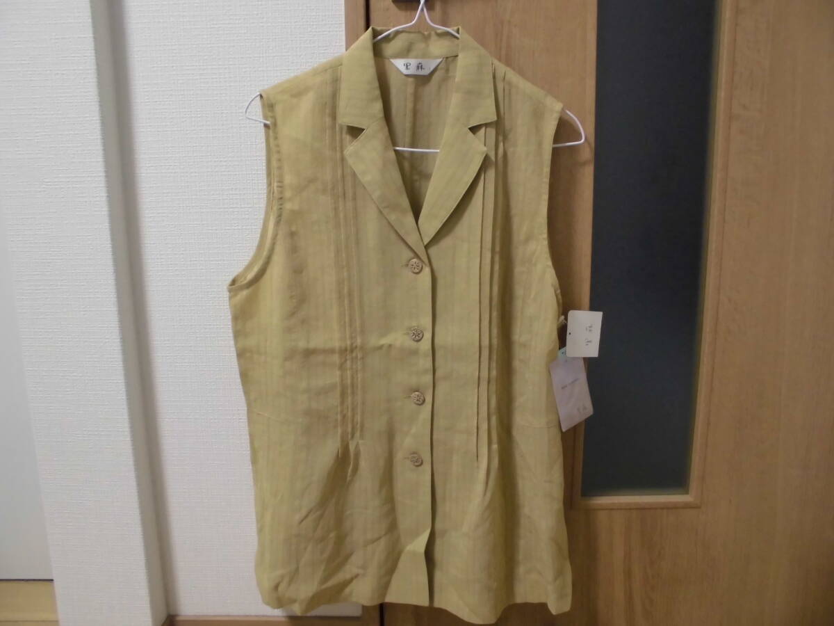 送料185円 里麻 リマ 前開きベスト ジレ 襟付き サイズ11 日本製生地 チュニック ブラウス拍卖