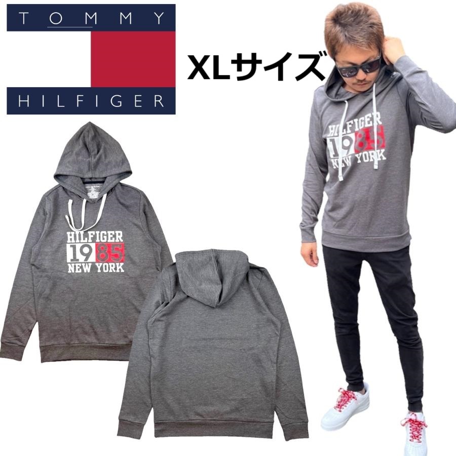 トミーヒルフィガー パーカー 薄手 ロンT 長袖 09T4457 スウェット グレー XLサイズ フーディ プリントロゴ TOMMY HILFIGER 新品拍卖
