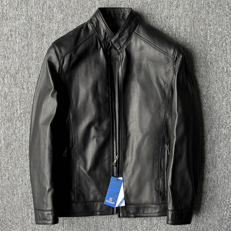 W9980-3XL/黒色「最高級のラムレザー」 DCKMANY新品 メンズ 本革 上質羊革 中綿入 細身 革ジャン ライダース ブルゾン ジャケット拍卖